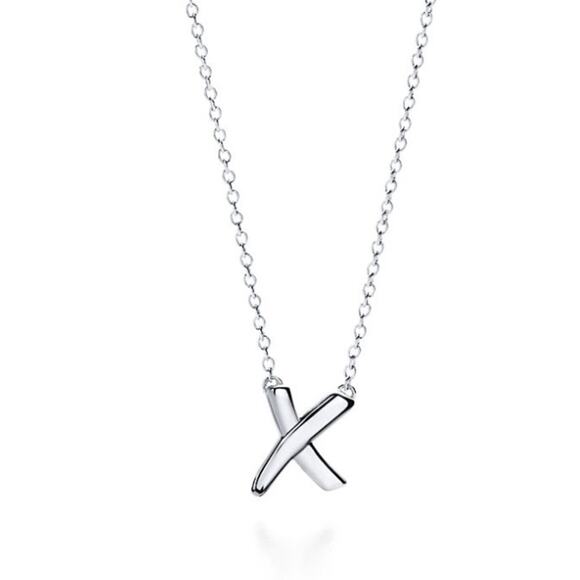 Tiffany & Co. Sterling Silver Paloma Picasso X Kiss Pendant Necklace 16" Chain - Picture 1 of 5